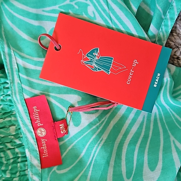 Lindsay Phillips green whispy print swim cover up-S/M - Picture 6 of 10